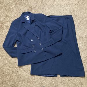 JG Hook Vintage Double Breasted 14P Blue Skirt Suit 2PC Career Church Business